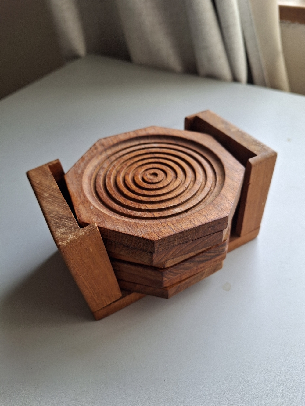 Wooden Octagon Coaster Set - Brown Vintage